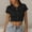 Black, variant on USSUMA Women's Tops Workout Tops for Women Women Casual Turndown Collar Buttons Short Sleeve Solid Pullover Blouse T-Shirt Tops Loose Summer Saving Summer Tops for Women