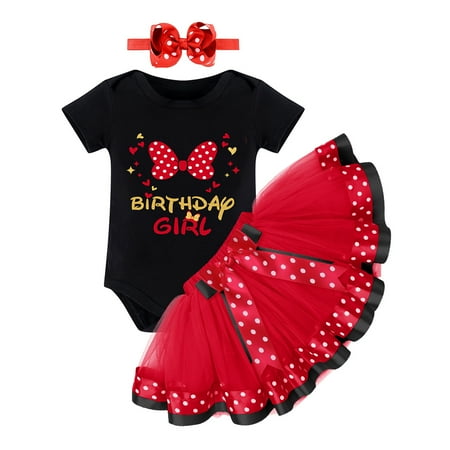 

FYMNSI Baby Girl Toddler Kids 1/2 1st 2nd Birthday Cake Smash Outfit Short Sleeve Romper Tutu Skirt Bowknot Headband 3pcs Set 2 Years Black