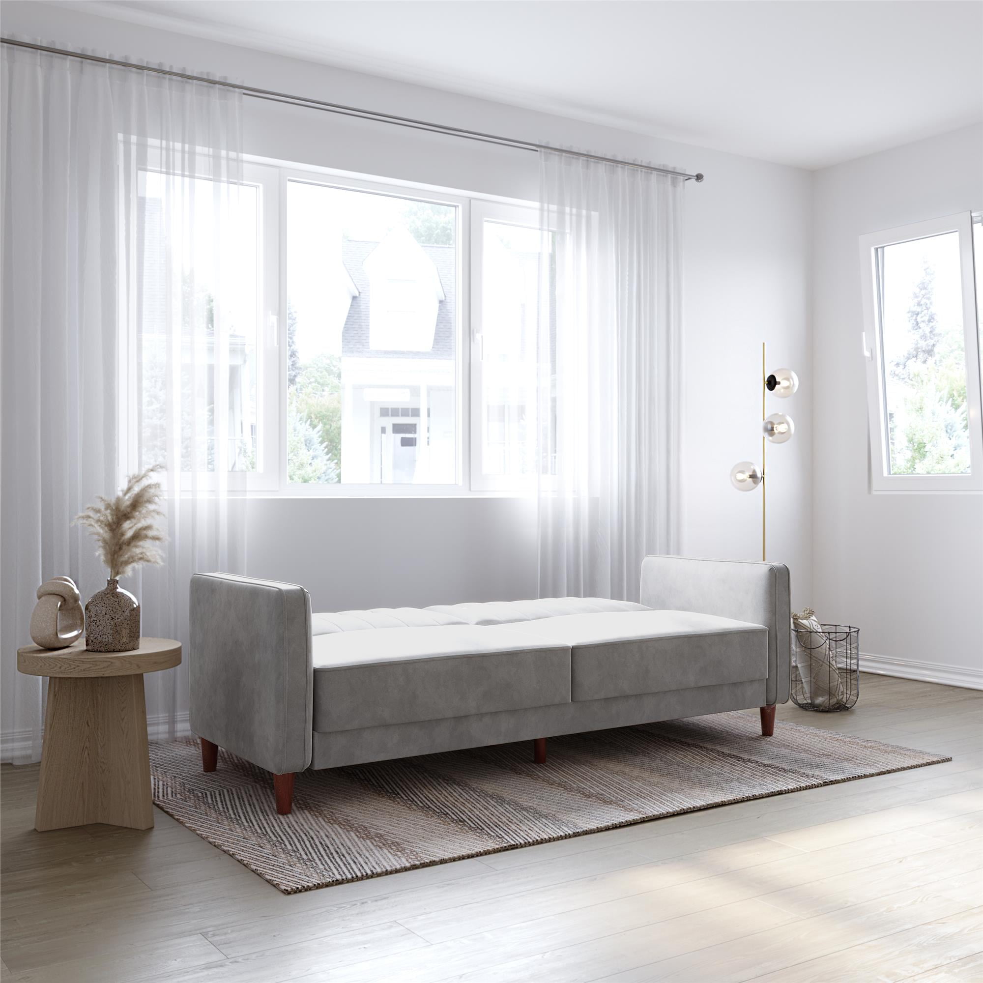 DHP Pin Tufted Transitional Futon, Light Gray Velvet  (图2)