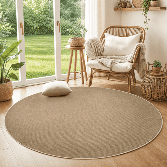 Sasttie Round 4ft Easy Jute Area Rug,Outdoor Patio Rug Washable Rugs for Entryway Checkerboard Indoor Outdoor Rugs, Natural
