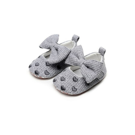 

SIMANLAN Newborn Flats Prewalker Mary Jane Bowknot Dress Shoes Infant Cute Princess Shoe Baby Girls First Walker Gray 4.5C