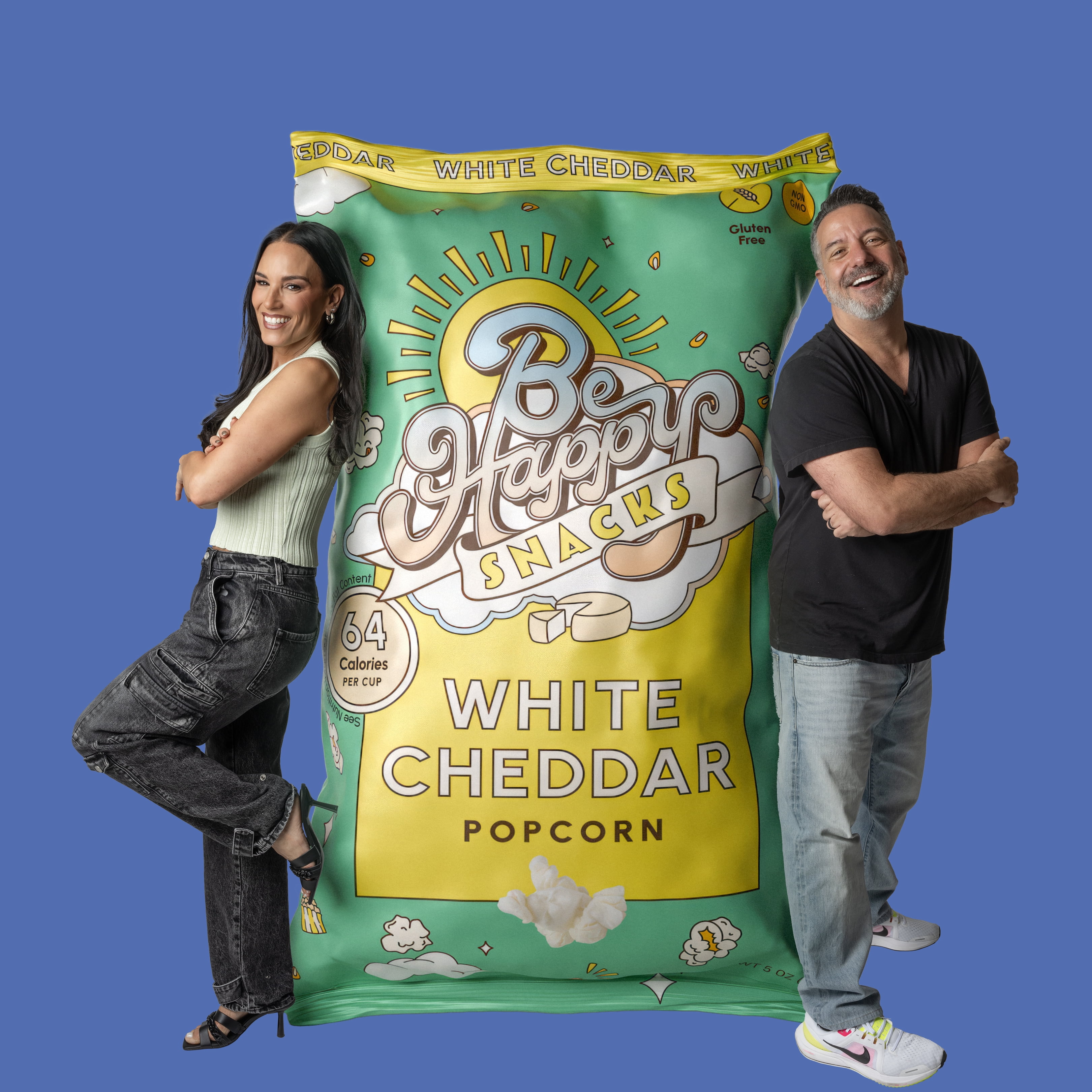 (2 pack) Be Happy Snacks D'Amelio White Cheddar Popcorn, Gluten-Free, 5 oz