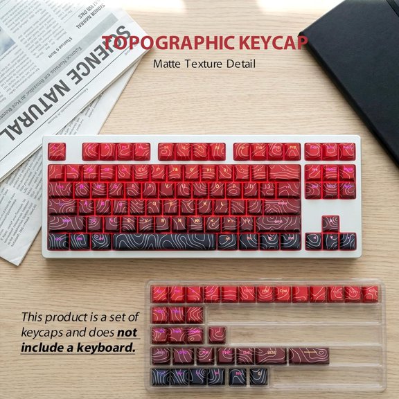 FDSLKJA-Topographic Keycaps PBT, 60 65 75 100 Percent Custom131 Keys,Dye Sublimation Keyboard Keycaps with Cherry Profile for 61/68/84/87/98/100 Cherry Gateron MX Mechanical, Red