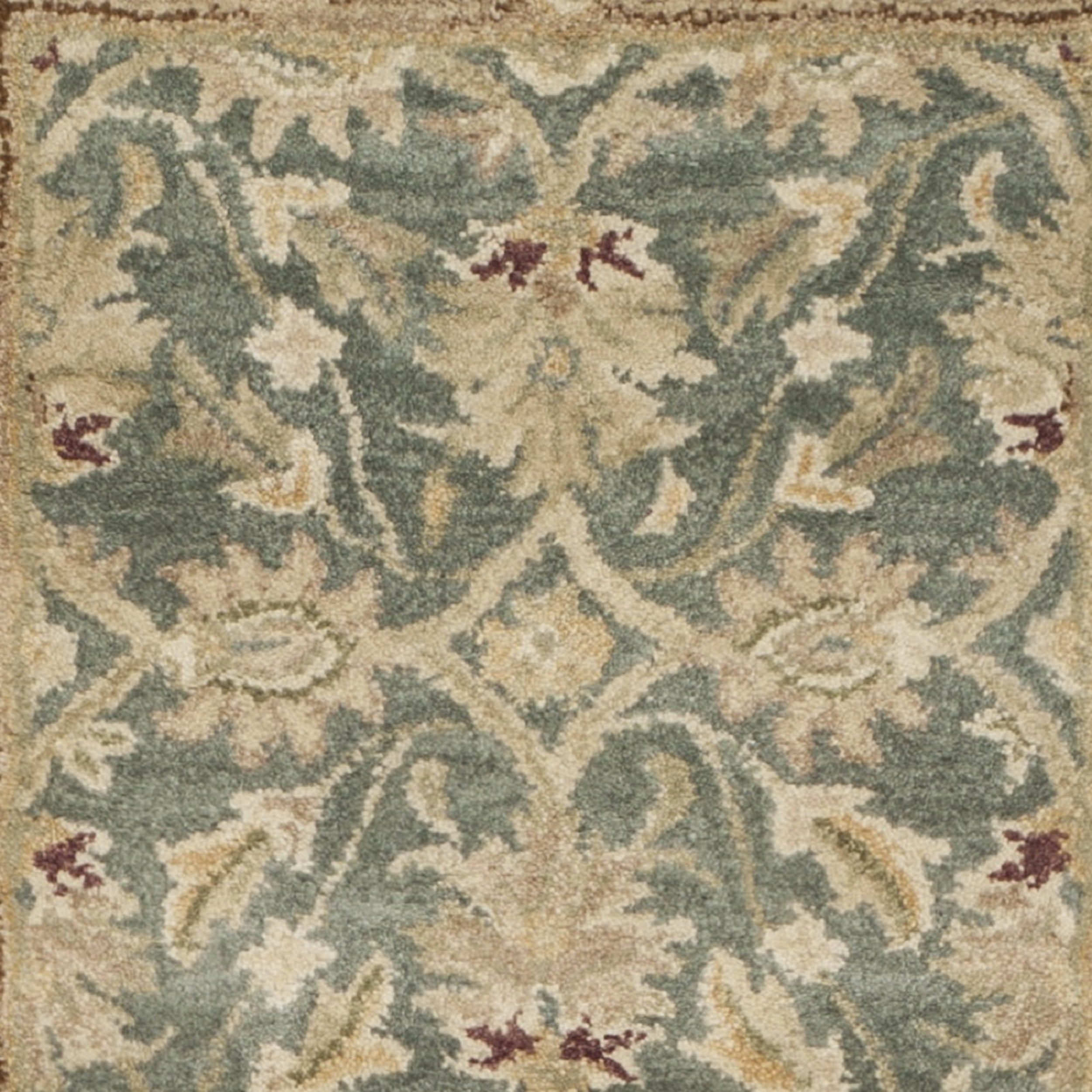 SAFAVIEH Antiquity Lagrange Floral Bordered Wool Runner Rug, Teal Blue/Taupe, 2'3" x 10'