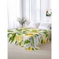 thumbnail image 5 of Lemon Yellow King Size Flat Sheet, Wrinkleproof & Fadeproof Cooling Flat Bed Sheet Only, Country Watercolor Floral Leaf Green White Breathable Soft Bedding Top Sheets 105 x 98 Inches, 5 of 8