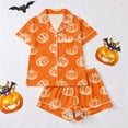 thumbnail image 5 of DHFJKG Satin Pajamas For Women Set Halloween Sleepwear Short Sleeve Button Down 2 Piece Loungewear Set, 5 of 6