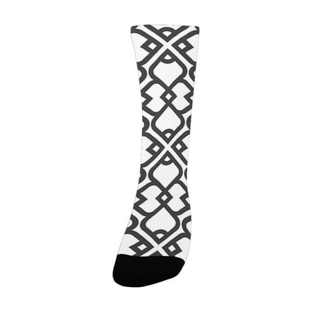 

Arabesque Decor Chevron Pattern with Middle Eastern Effects Traditional Minimalist Design Black Whit Women s Custom Socks (Made In USA)