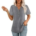 thumbnail image 5 of Womens Shirts Blouse Womens T Shirts Short Sleeve Pleated Casual V Neck Summer Blouses Tops, 5 of 9