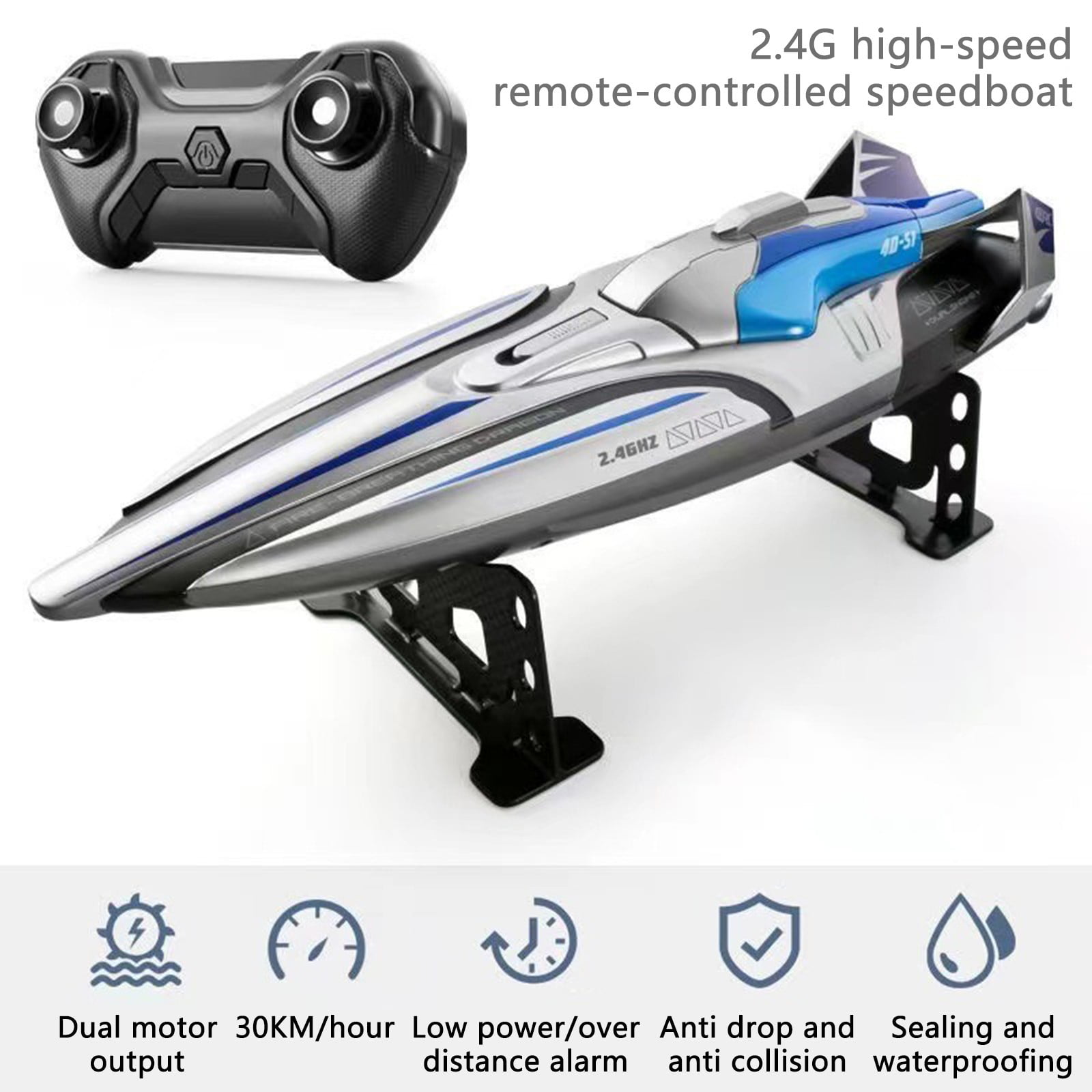 S1 RC Speed Boat 2.4G Wireless Electric Long Endurance High Speed RC Water Vehicle Model Summer Outdoor Water Play Toy for Pool Lake Beach Fun