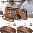 thumbnail image 4 of Phone Case for Samsung Galaxy A05 Wallet Cover with Tempered Glass Screen Protector and Wrist Strap Lanyard RFID Credit Card Holder Ring Stand Cell Accessories Ao5 A 05 Women Girl Men Brown, 4 of 6