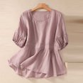 thumbnail image 2 of HAPIMO Women's Trendy Solid Color Pullovers Summer Round Neck Blouses Casual Workout Ruffle Shirts 3/4 Sleeve Tees Relaxed Loose Cotton Lined Babydolls Tops Clearance Purple XL, 2 of 9