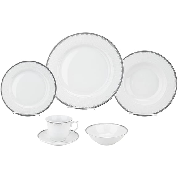 Lorenzo Import LH433 24 Piece Porcelain Dinnerware Service, Silver - for 4 Alyssa