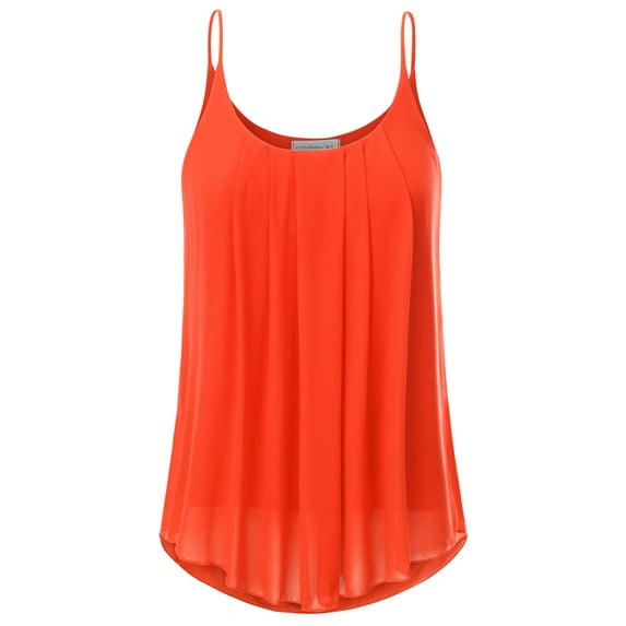 Doublju Women's Pleated Chiffon Layered Cami Tank Top (Plus Size Available)