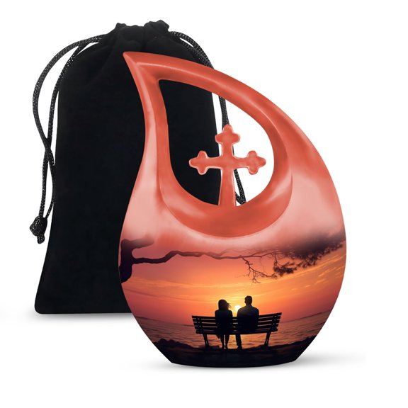 JAGSHASHI Old Men Sunset With Dog Cremation Urns For Ashes For Women - Cremation Urns Adult Human - Urns For Ashes Adult Female Mom - Urns For Adults Men - 10 Inch With Velvet Bag - Cremation Urn