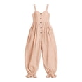 thumbnail image 5 of Women Button Down Cotton Jumpsuits Plain Strap Sleeveless Casual Wide Legs Rompers Loose Overall with Pockets, 5 of 6