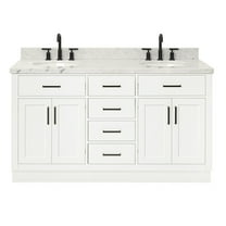 Ariel Hepburn 61 In. Double Oval Sink Vanity With 1.5 In. Carrara White Countertop In White