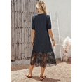 thumbnail image 2 of Womens Black Lace Hem Boho Casual Short Sleeve Midi Dress, 2 of 7