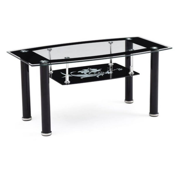 Hodedah HICT26 Coffee Table, Black/Clear