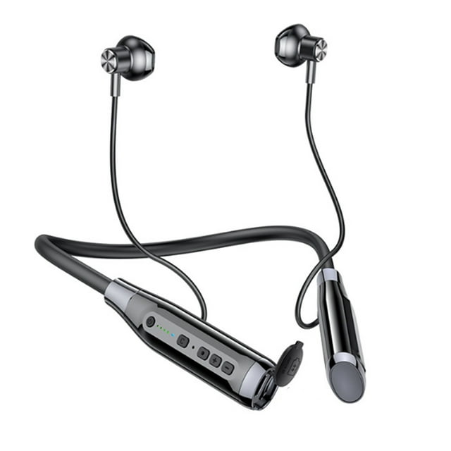 A12 Auriculares Bluetooth 5.0 Montados en el Cuello Auriculares GráFicos Enchufables InaláMbricos de Larga Espera Semi-In-Ear TWS Negro