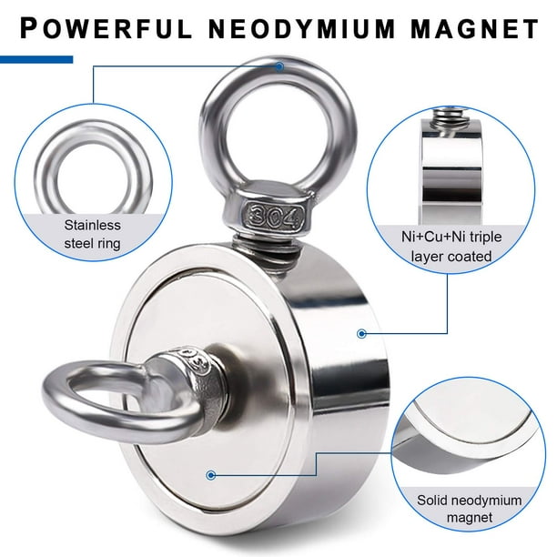 HSD Double Sided Neodymium Fishing Magnet, Combined 450lbs(204KG) Pulling  Force, Super Strong Fishing Magnet, Diameter 1.88inch (48mm), Perfect for  Retrieving in River and Magnetic Fishing 