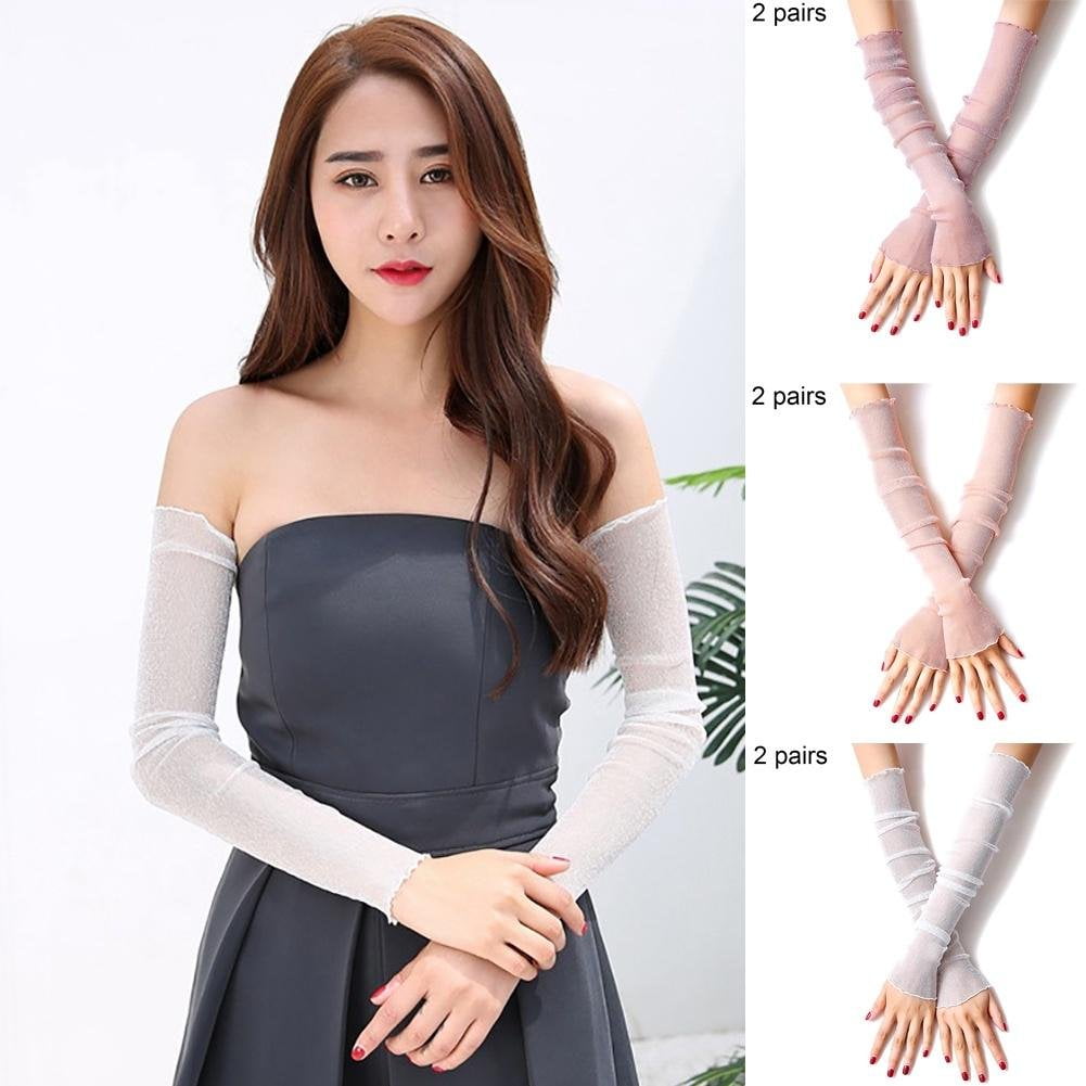 SPRING PARK 2 Pairs Women UV Sun Protection Driving Gloves Touchscreen Cotton Arm Arm Leg