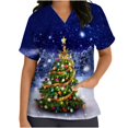 thumbnail image 1 of Womens Scrub Tops Short Sleeve V-neck Tops Uniform Christmas Tree Printed Pockets Blouse Nursing Clearance, 1 of 4