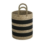 BHG 11 Black & Natural Striped Rush Basket with Handles