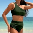 thumbnail image 5 of ZQUUVOU Women's Bikini Set 2025 One Shoulder Off Solid Color Athletic Swimsuit Set (Olive Green,2XL), 5 of 5