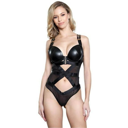 Womens Maleni Faux Leather Teddy Bodysuit