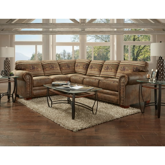 HomeStock Baroque Bonanza Wild Horses Sectional Sofa, Lodge-Inspired Design, Solid Wood Frame, Cozy Comfort with Rustic Accents