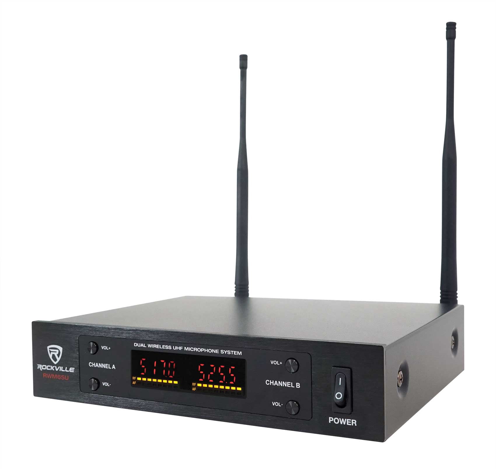 Rockville Dual UHF 15-Ch Metal Handheld Wireless Vocal Karaoke Microphone System