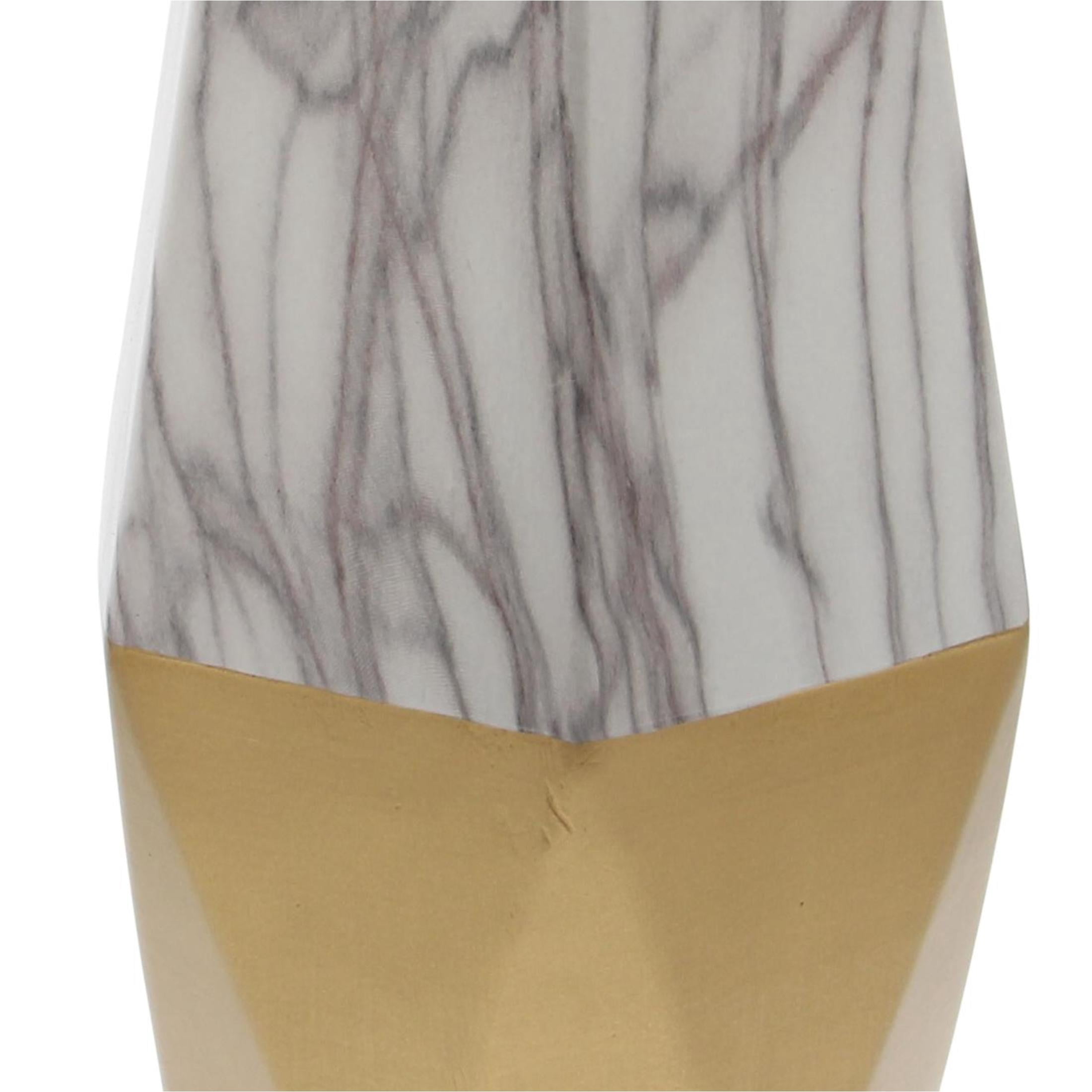CosmoLiving by Cosmopolitan 14" Faux Marble Gold Ceramic Vase with Gold Base