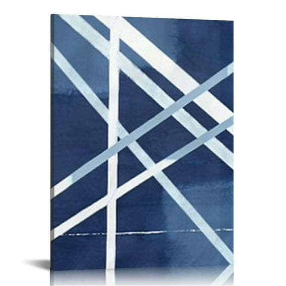 COMIO  Blue Abstract Wall Art Navy Blue Bathroom Decor Blue Pictures Wall Decor Modern Home Decor Geometric Canvas Wall Art Framed (Navy Blue)