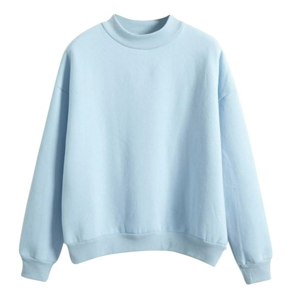 XFLWAM Women's Oversized Turtleneck Sweatshirt Long Sleeve Drop Shoulder Pullover Tops Mock Neck Solid Color Lightweight Hoodies Blue S