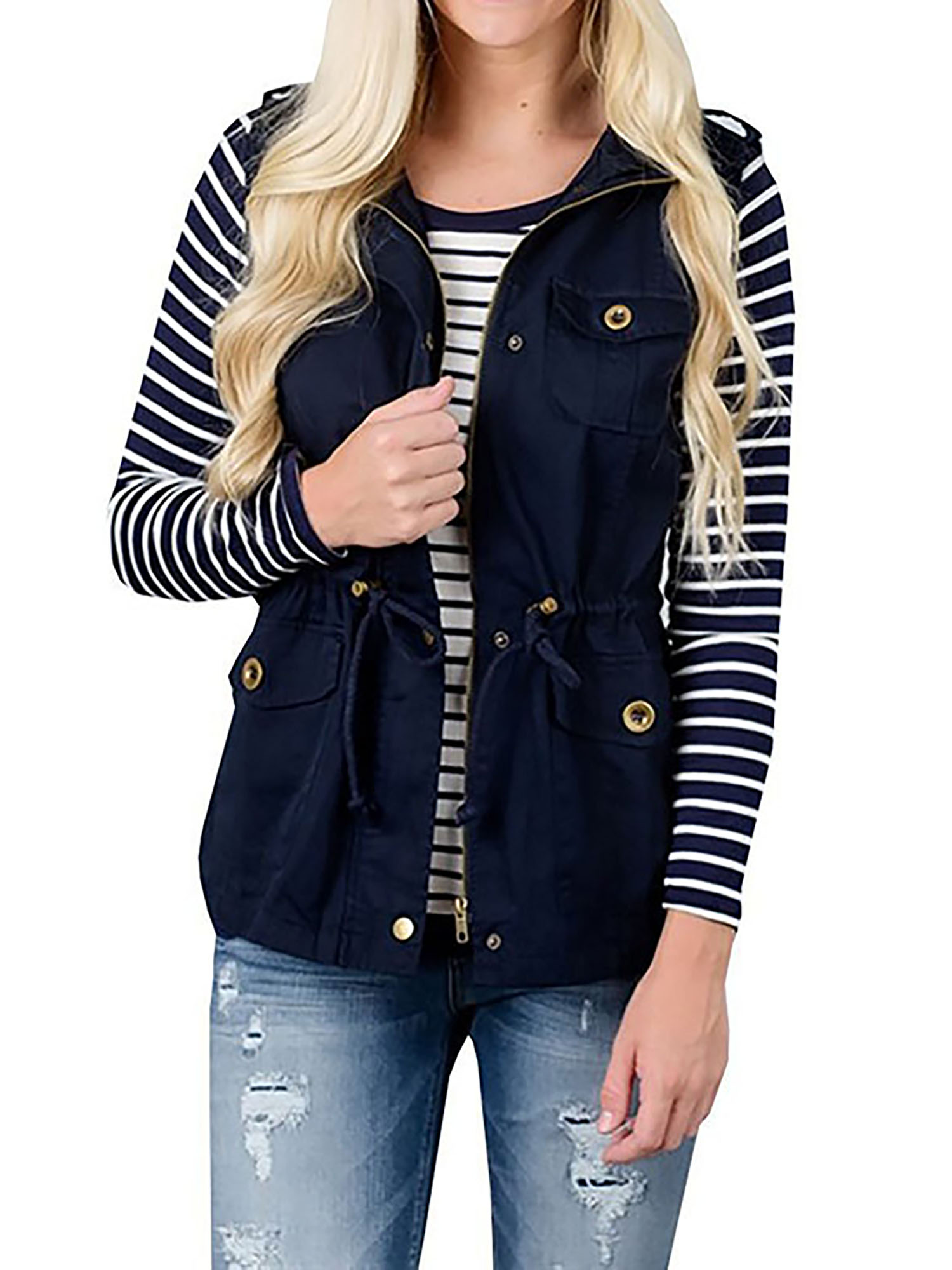 Niuer Womens Utility Vest Drawstring Waist Military Sleeveless Jacket