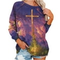 thumbnail image 5 of CLESALE Women Tops Long Sleeve Fall Clearance Women's Casual Cross Print Sweatshirts Trendy Crew Neck Long Sleeve T-Shirts Loose, 5 of 8
