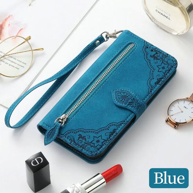 For Xiaomi Redmi Note 13 Pro Plus 5G Flip Case Zipper Wallet Leather Pouch Redmi Note 13 Pro 4G Case Phone Mi 13T Poco F6 Funda Blue RedmiNote13ProPlus5G