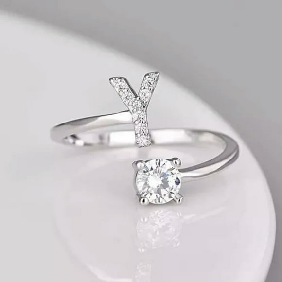 HOOUN Shining Rhinestone 26 Letters Adjustable Rings For Women Charm Jewelry Gift#-Y