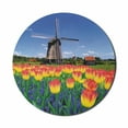 thumbnail image 1 of Landscape Mouse Pad for Computers, Tulip Blooms with Classic Dutch Windmill Netherlands Countryside Spring Picture, Round Non-Slip Thick Rubber Modern Mousepad, 8" Round, Yellow Blue, by Ambesonne, 1 of 2