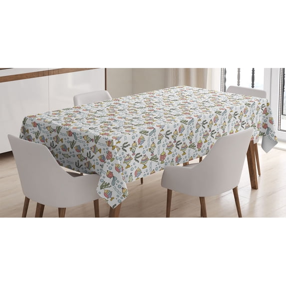 Aquarium Tablecloth, Theme Inspired Image with Colorful Fishes Algae and Bubbles, Rectangle Satin Table Cover Accent for Dining Room and Kitchen, 52" X 70", White and Multicolor, by Ambesonne