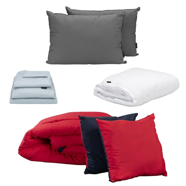 Edredón doble vista Queen Size Couzy + Sábanas Softy Platino + Cubre colchón Cloud + Almohada 2-Pack