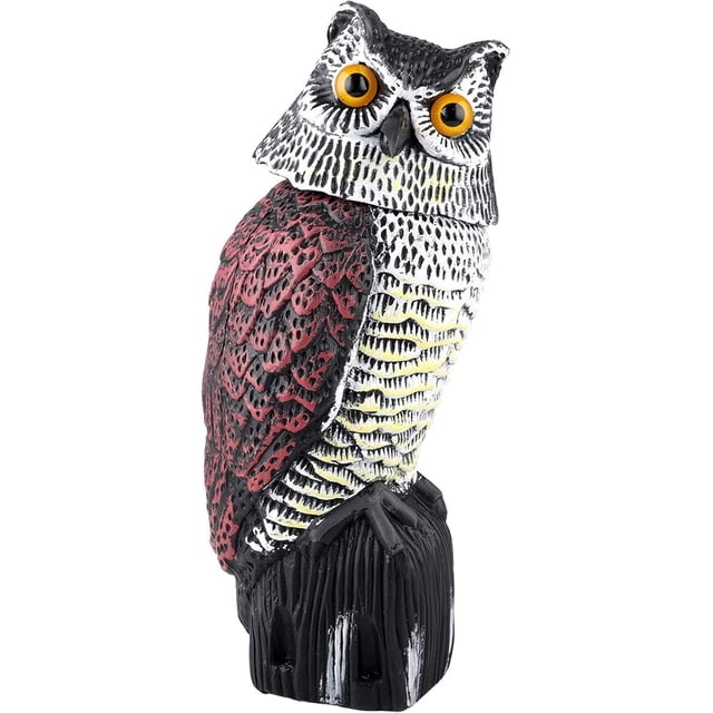 Statue de Hibou au Design Exquis, Répulsif d'Oiseaux Résistant aux Intempéries avec Tête Rotative, Idéal pour Jardins, Patios et Décoration Intérieure, Peinture Non Décolorante et Facile à Installer
