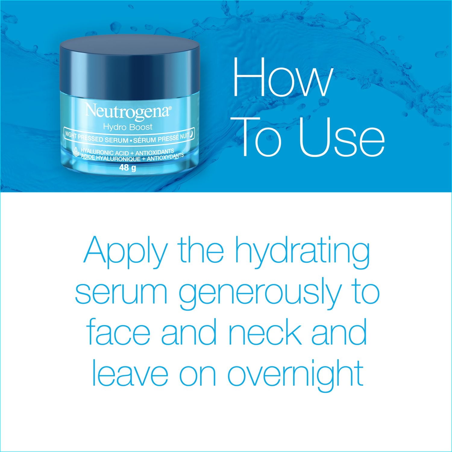 Neutrogena Hydro Boost Night Pressed Face Serum with Purified Hyaluronic Acid and Antioxidants for Moisturized Skin, 48 g
