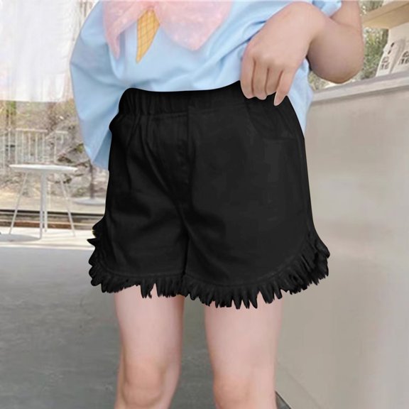 Juslio Shorts for Girls Breathable Solid with Pockets Denim Shorts Casual Elastic Waist Jeans Shorts Sizes 4