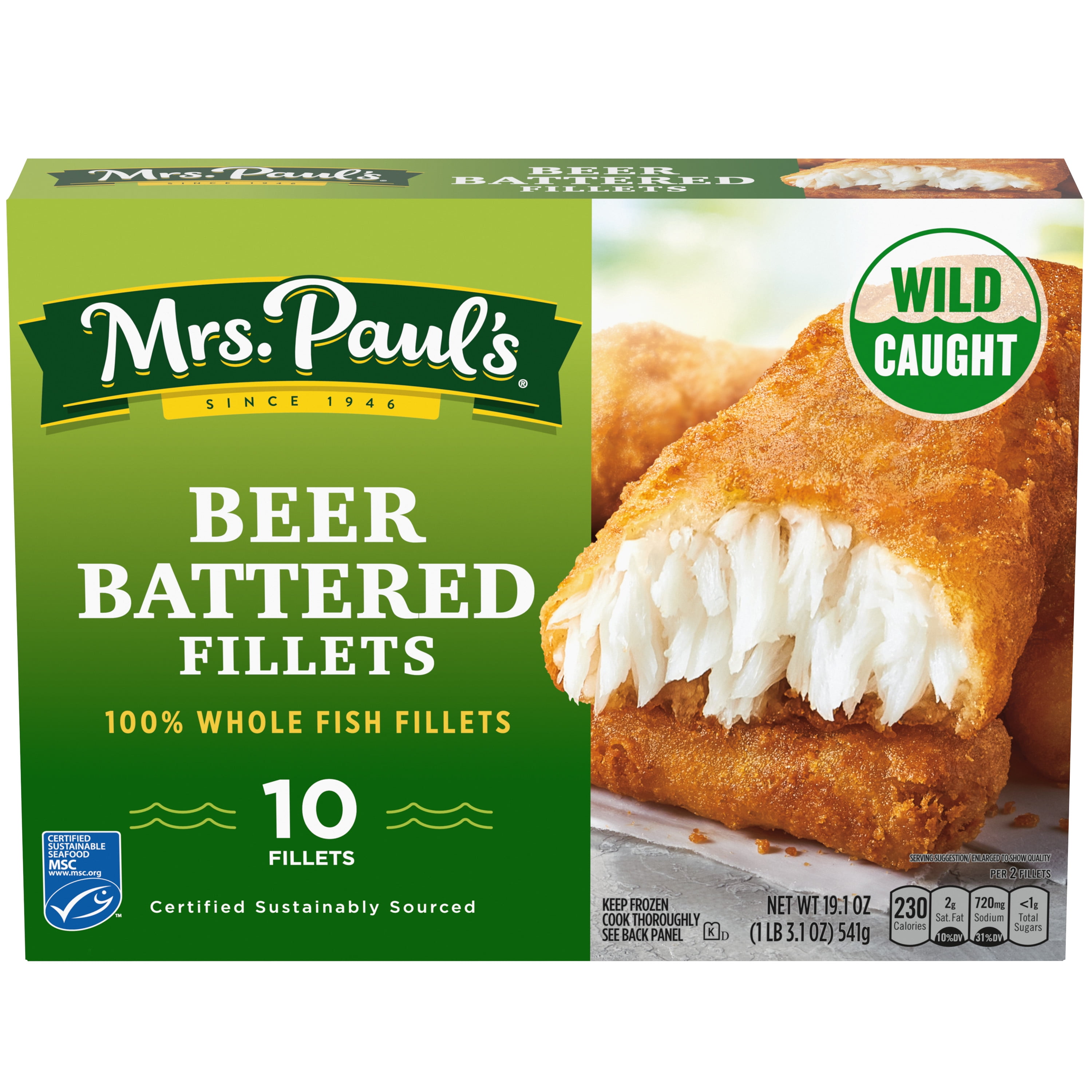 Mrs. Paul's Beer Battered Fish Fillets, 19.1 oz, 10 Ct (Frozen)