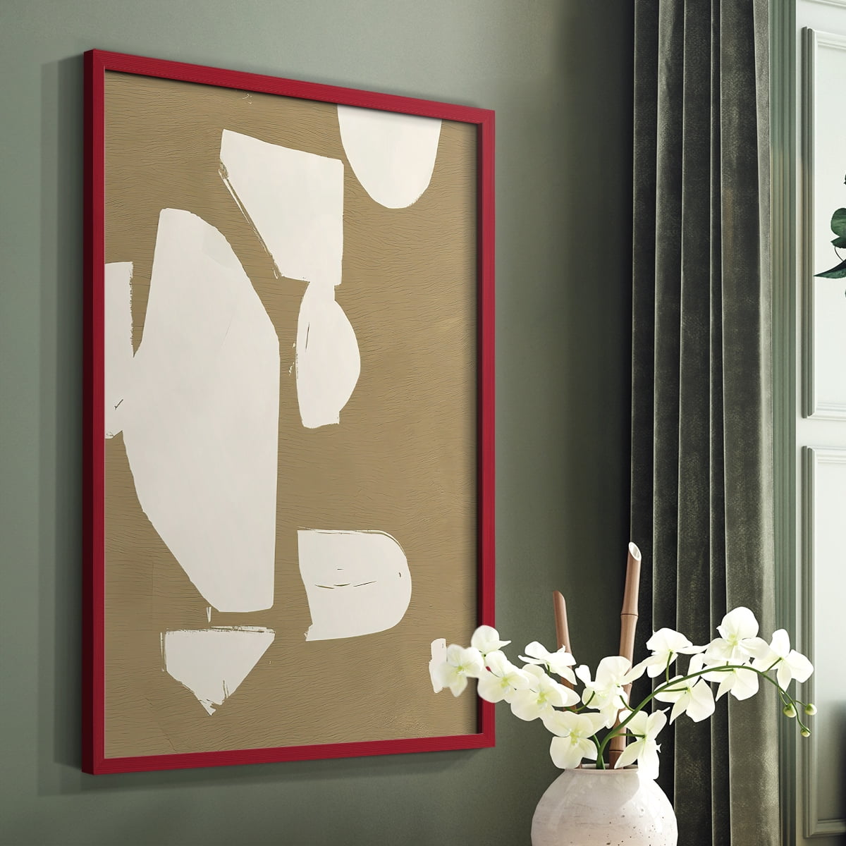 Chunky Abstract II Framed Print in Red Solid Wood Framed Print No Nail Hanging