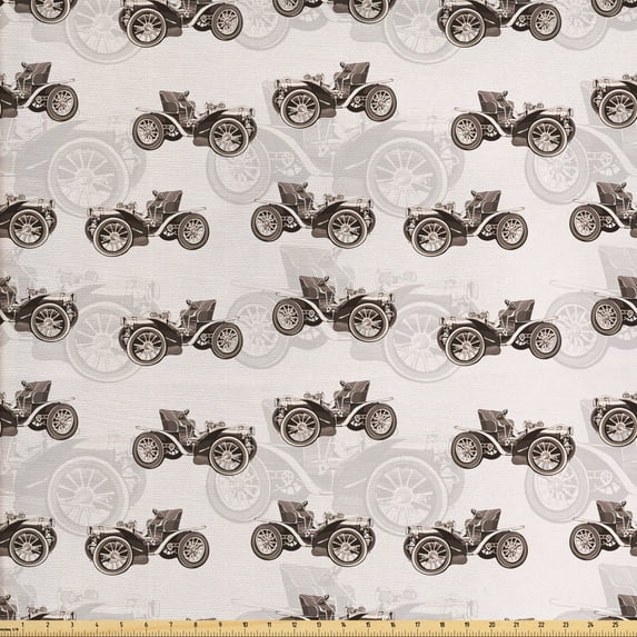 Vintage Fabric by the Yard Upholstery, Old Style with Monochrome Transport Machine Drawings, Decorative Fabric for DIY and Home Accents, Dark Taupe Pearl by Ambesonne