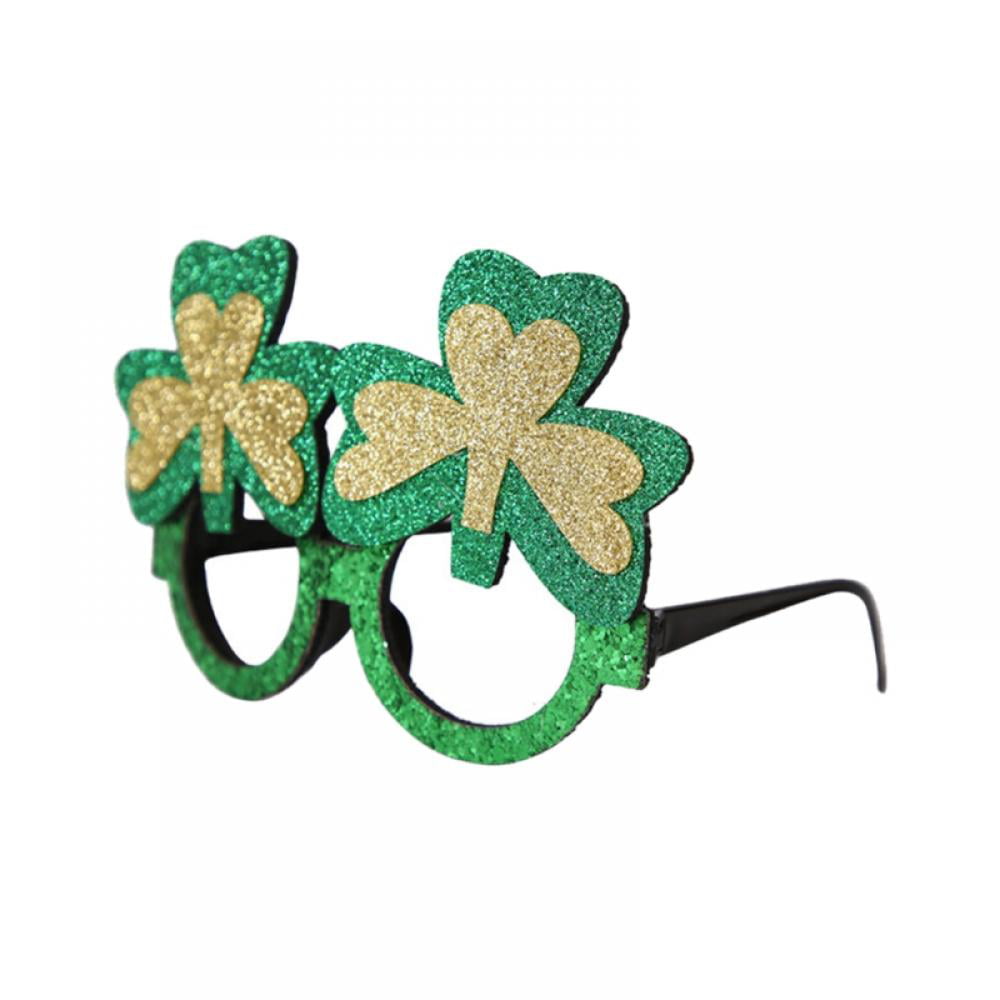 12 PCS St Patricks Day Glitter Green Shamrock Eyeglasses,Patrick Party Costume Clover Glasses Dressing-up Accessories Party Favor and Supplies 