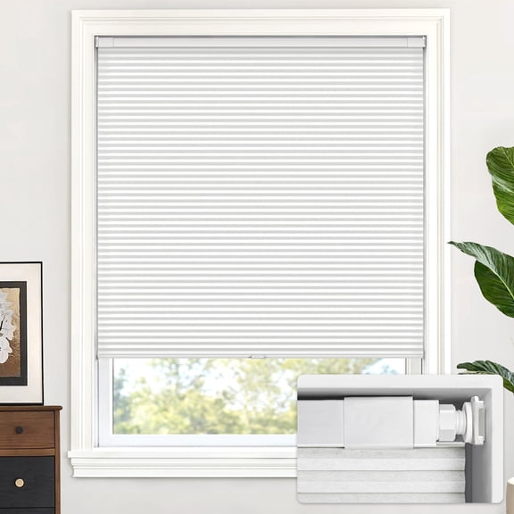 LazBlinds Cordless Cellular Shades, No Tools No Drill Light Filtering Honeycomb Shades Pleated Blinds for Windows, 25'' W x 64'' H, White