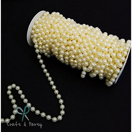Faux Pearl Button - Craft and Party 10mm Large Ivory Pearls Faux Crystal Beads by the Roll for Flowers Wedding Party Decoration, 22 yards